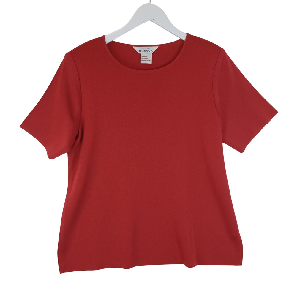 Exclusively Misook Rust Knit Short Sleeve Crew Neck Top Size L Professional
